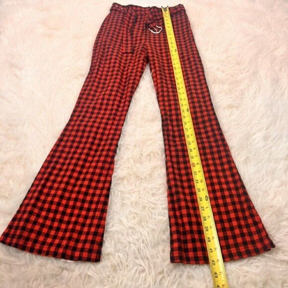 THE RAGGED PRIEST Milk It Crimson Flared Red Gingham Trouser Pants Checker Print - Picture 7 of 12